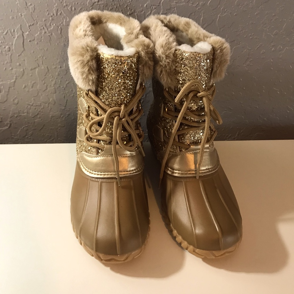 Fab kids gold glitter Duck boots girls size 4 NWOT